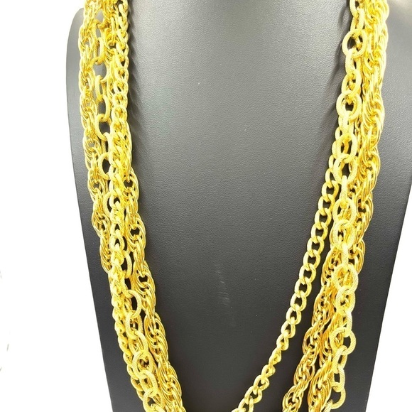 Multi stranded Gold Tone Necklace Chain Link Big Bold Statement Necklace Mobwife - Picture 6 of 14